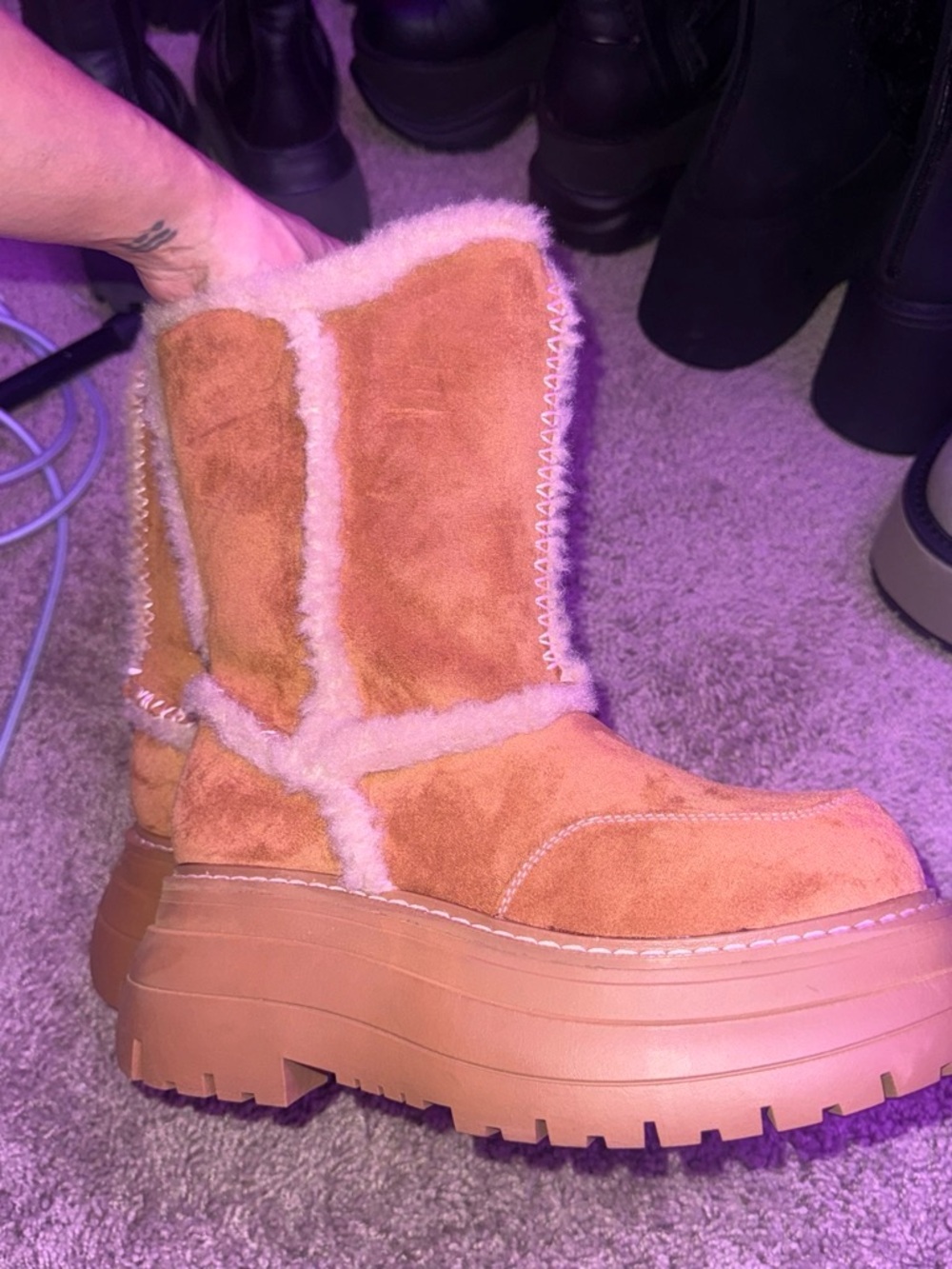 Dolls Kill Tan Platform fur suede platform Shearling Boots